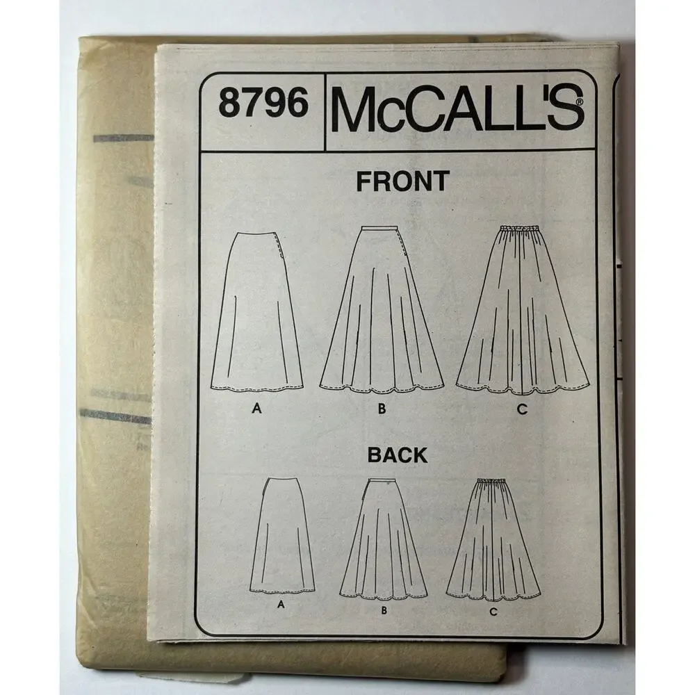 McCall's 8796 Misses Size 8 - 12 Bias Skirt 2 Hour Easy A-Line Skirt vn C.F.